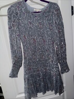 LoveShackFancy Silver Light blue/ Gray Sequin Mini Dress